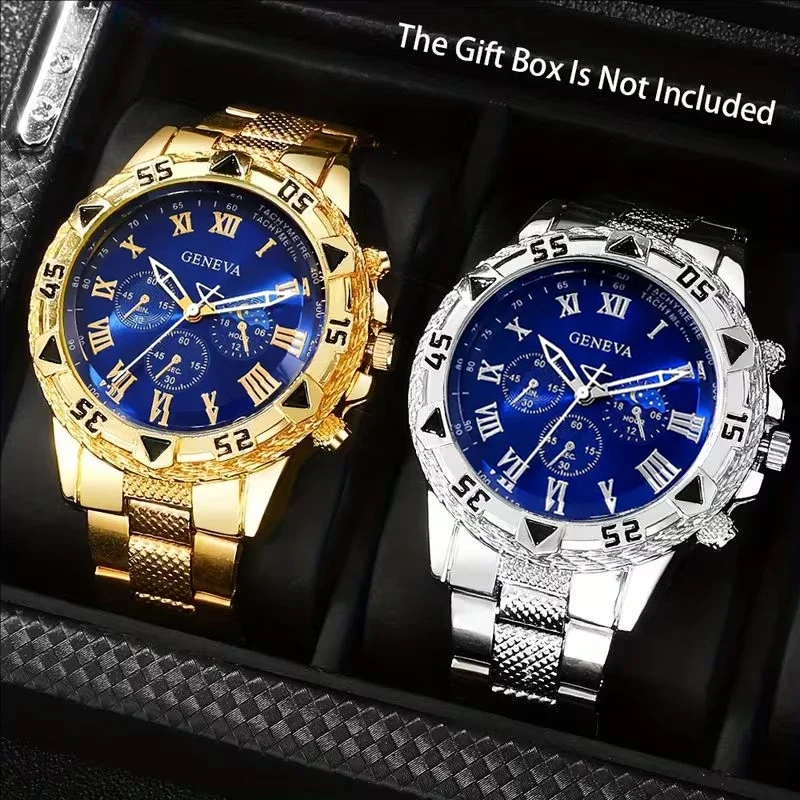 2-Piece/Set Men's Business Watch Fashionable Roman Dial Men's Quartz Watch Set (No Box)