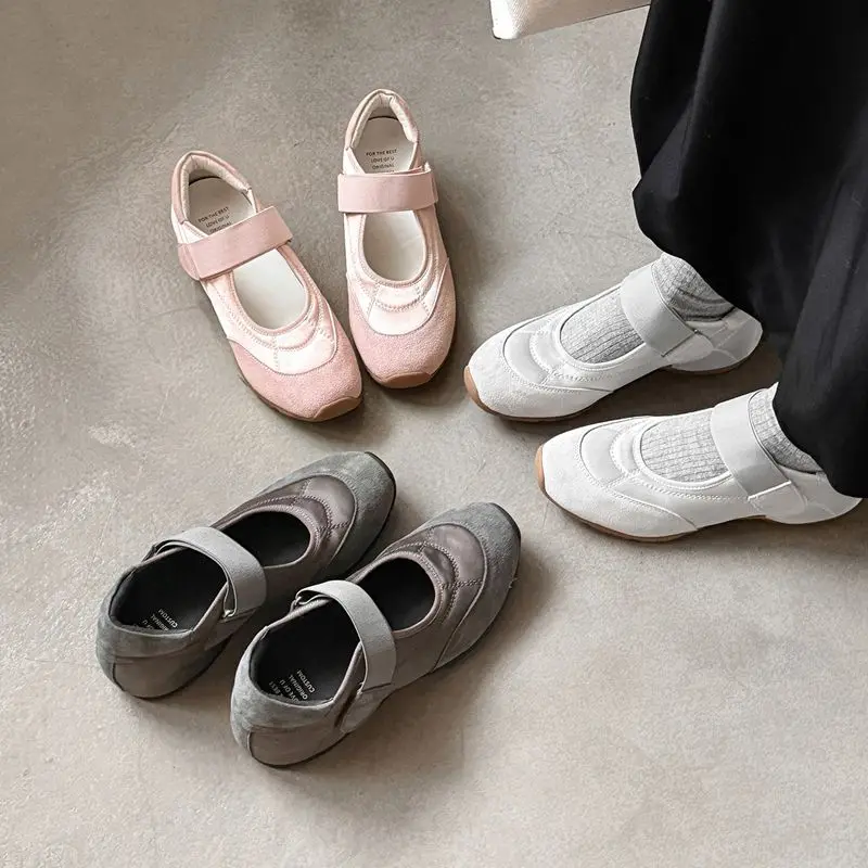 REAVE CAT Pink Cow Leather Women Training Shoes Round Toe  Splicing Plus Size 40 Non Slip Soft Casual Sports Footwear
