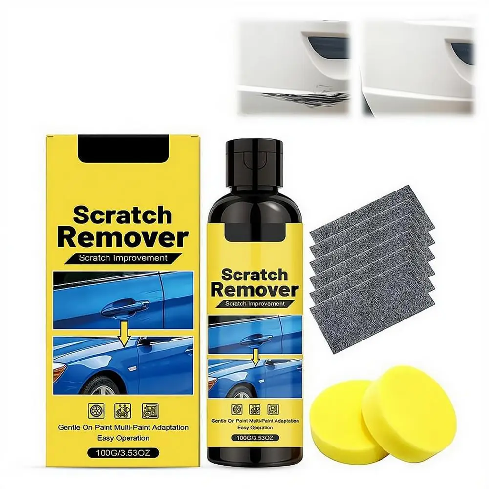 Kit de Reparo de Arranhões para Carros, Fluido Removedor de Riscos para Pintura Automotiva com Esponja e Composto de Polimento, Restauração Rápida de Arranhões em Maçanetas