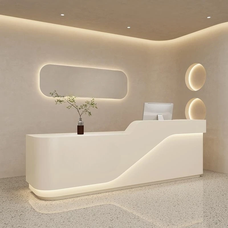 Simple modern beauty salon bar counter baking paint clothing store curved checkout page company front desk oral beauty reception