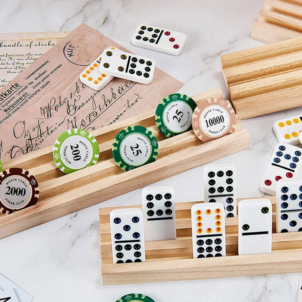Support de dominos en bois naturel, plateau organisateur multi-fentes pour jeux de dominos, support de bureau lisse, accessoires de jeu