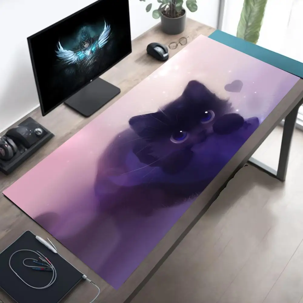 

Cute black kitten mouse pad game mousepad home office computer desktop mechanical keyboard protective pad extended writing