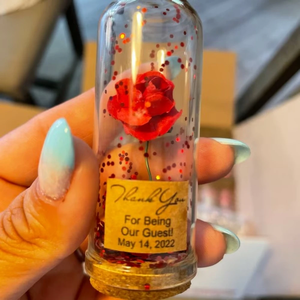 Wedding Favors For Guests,Glass Dome Favors,Quinceñera Party Favors, Beauty and the Beast Favors Cloche Dome Red Bulk Thank You