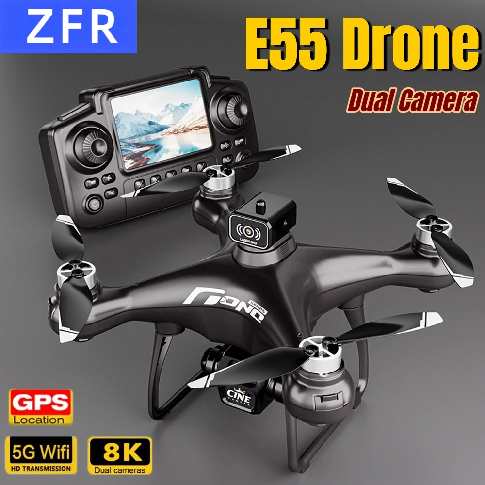 

E55 Дрон Мини Двойная Камера 8K Воздушная HD Профессиональный Пульт Дистанционного Управления Самолет GPS Позиционирование Уникновение Бесщеточный Мотор Дрон