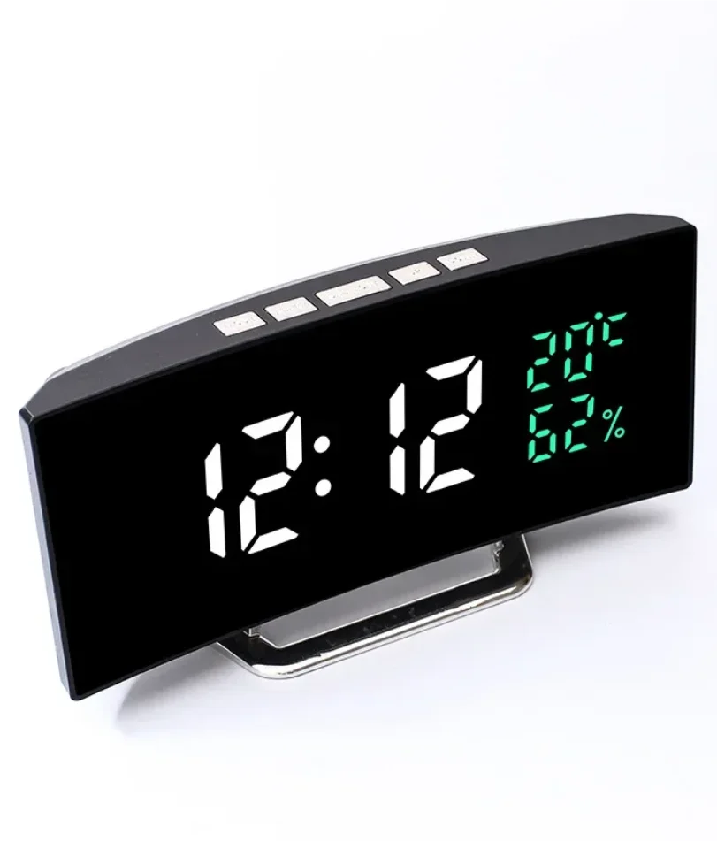 Reloj despertador Digital con espejo, fecha de temperatura, 2 niveles de ajuste de brillo, reloj de mesa con repetición, reloj LED con modo nocturno de 12/24H