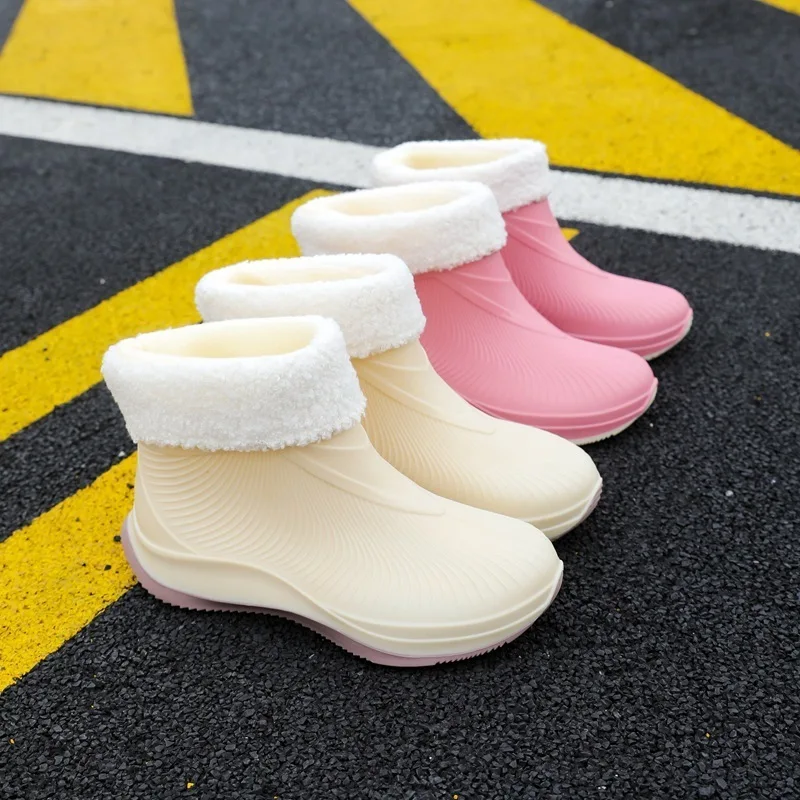 Bottes de pluie chaudes à la mode pour femmes, chaussures en caoutchouc non ald, bottes en caoutchouc polaire pour adultes, automne et hiver