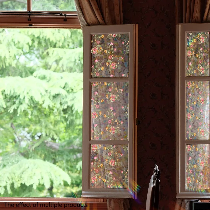 Pink flower glass window sticker, static sticker, home decoration wall sticker