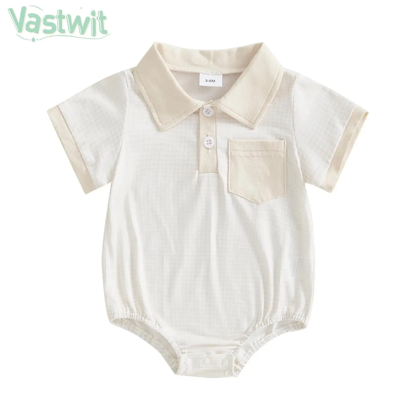 

Newborn Baby Boy Short Sleeve Lapel Button Up Loose Plaid Casual Romper Summer Daily Home Holiday Baptism Party Photography Wear