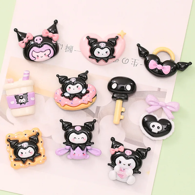 5pcs cartoon purple black sanrio kuromi flatback resin charms crafts embellishments diy cabochons decoration accessories