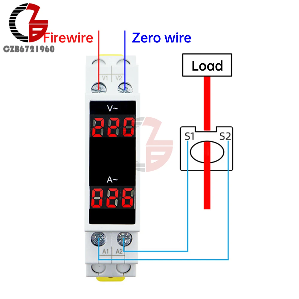 AC80-500V 100A Din Rail Digital Voltmeter Ammeter AC Voltage Current Meter Single-Phase Intelligent Voltage Tester Detector