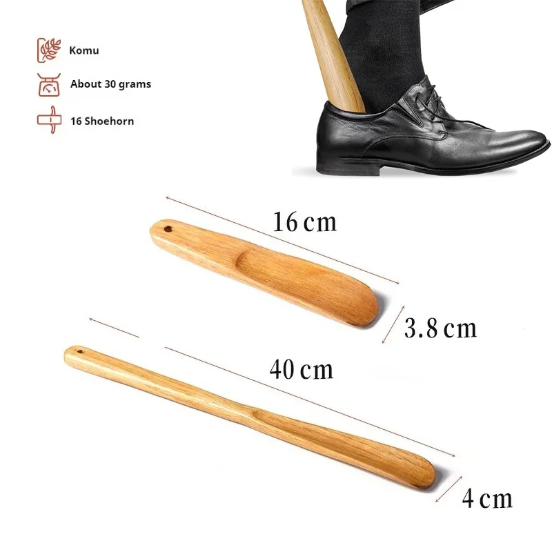Natural Wood Shoe Horn, Short & Long Handle Shoehorn with Hanging Hole, Handheld Shoe Helper for Travel, Leather Shoes & Boots