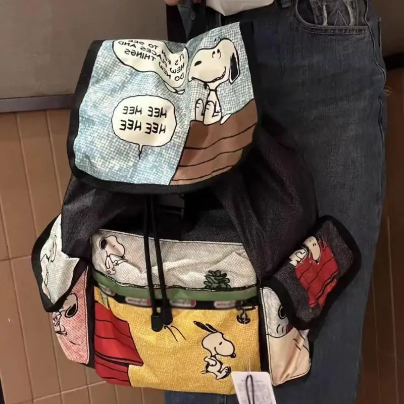 

2024 New Kawaii Cute Snoopy Nylon Backpack Handbag Travel Commute High-Capacity Casual Portable Bag Cartoon Anime Gift For Girls