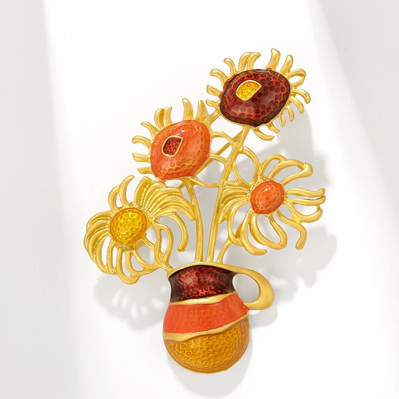 

Seiko Reengraved Orange Sunflower Brooch Enamel Retro Corsage Pin Jewelry Color Matching, Sweater Coat Shirt Skirt Accessories B