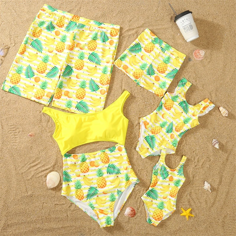 

Pineapple Swimsuits Family Matching Outfits One-Piece Mother Daughter Swimwear Beach Mommy and Me Clothes Father Son Swim Shorts