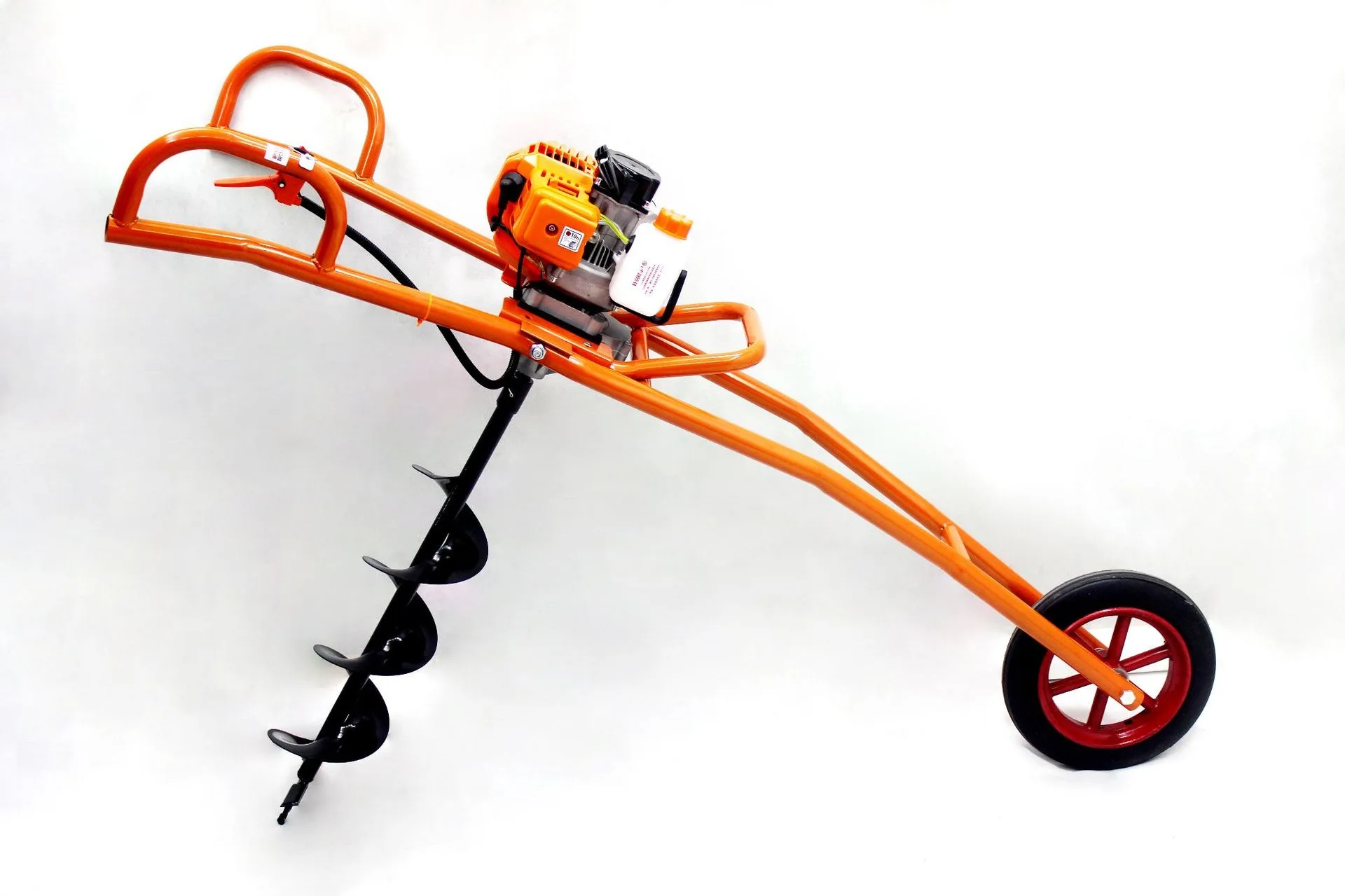 80cc Earth Auger Hand Push Single Wheel Agricultural Hole Digging Machine Two-Stroke Gasoline Ground Drill Garden Tool Machine