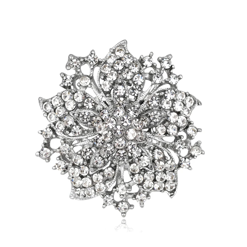 Brooch Pin Exquisite Anti-rust Silver Plated Rhinestone Round Blossom Flower Breastpin for Dating Brooch Pins Clothing Accessori