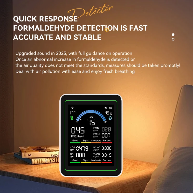 Tuya WiFi 10-in-1 Air Quality Detector CO2 Monitor PM0.3 PM1.0 PM2.5 PM10 Formaldehyde Detector Temperature and Humidity Meter