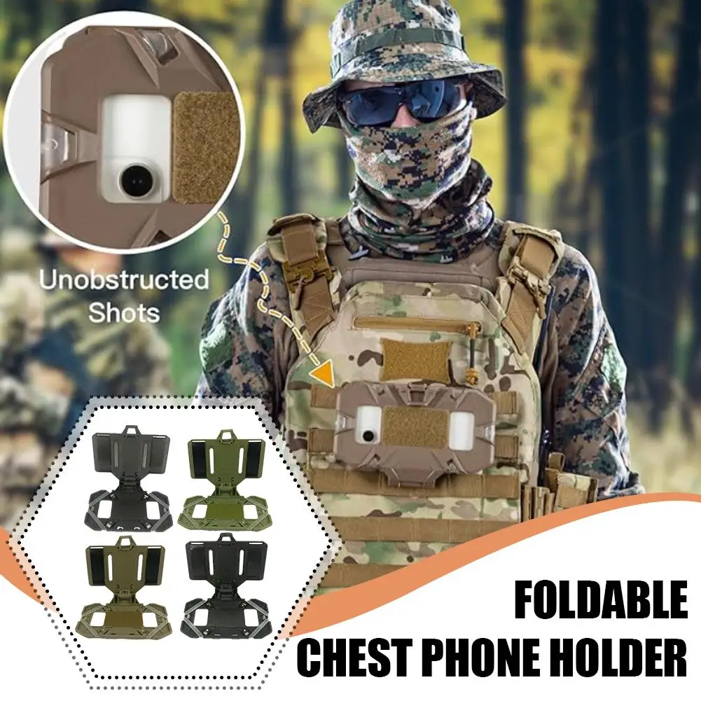 Tactical Gear Plate Carrier Vest Accessories Phone MOLLE Foldable Angle Chest Mount Phone Adjustable Strap Tactical Holder Y5L6