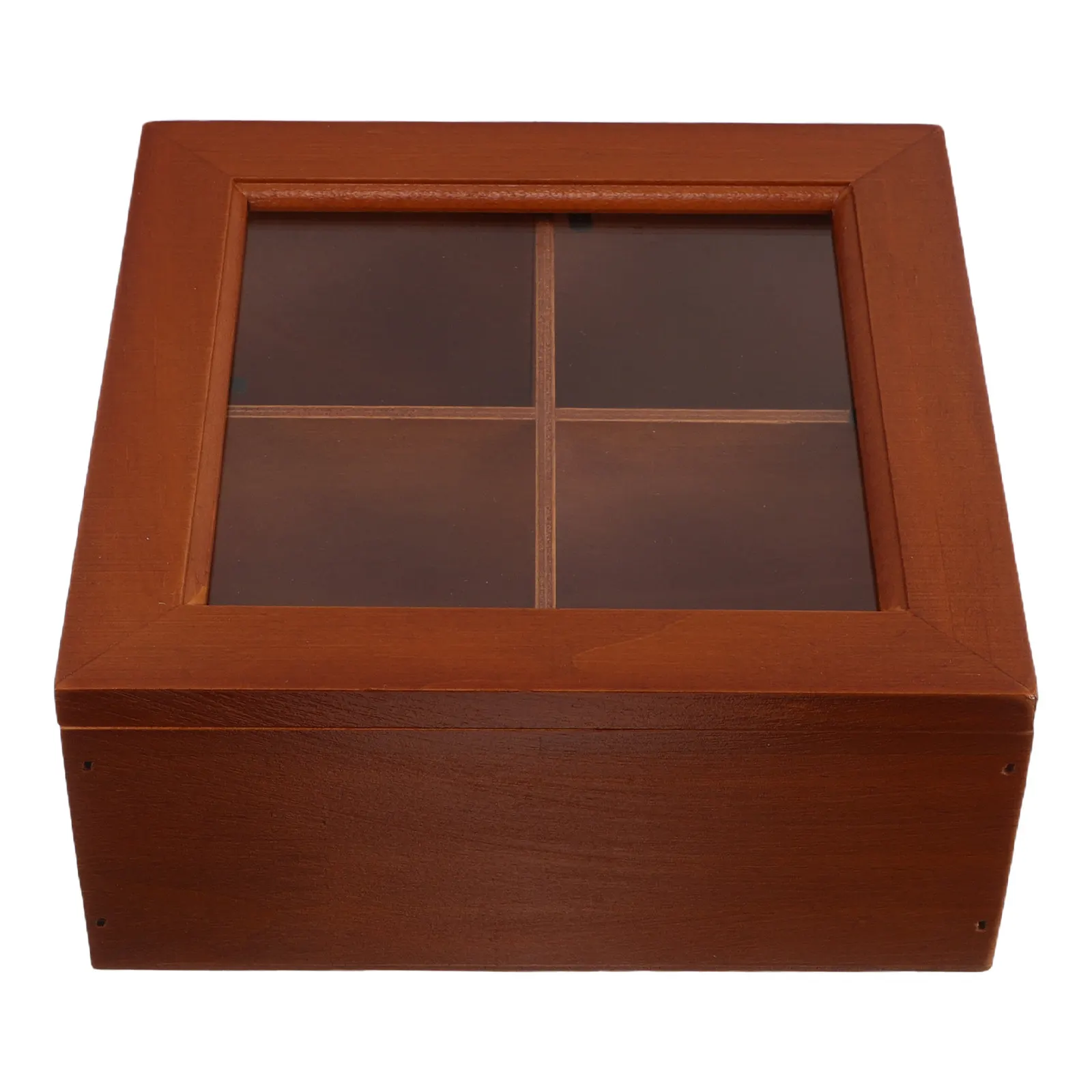 

Винтажная шкатулка для украшений из массива дерева с прозрачной стеклянной крышкой и 4-секционным разделителем, настольная витрина для колец и серег