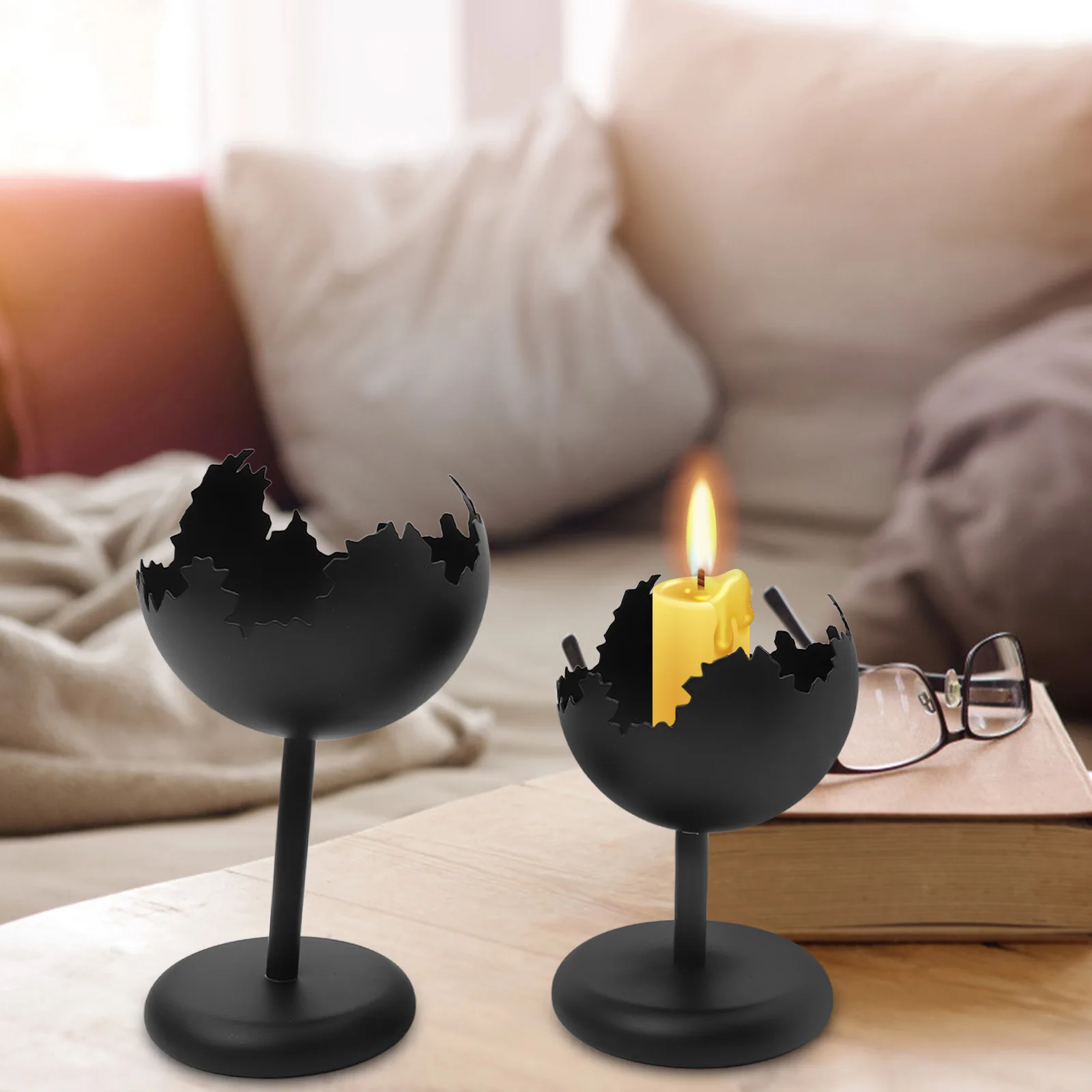 قطعتان من زخرفة الشمعدانات الحديدية للمناسبات الاحتفالية وحوامل الاستخدام اليومي لحوامل الشمعدانات الحديدية