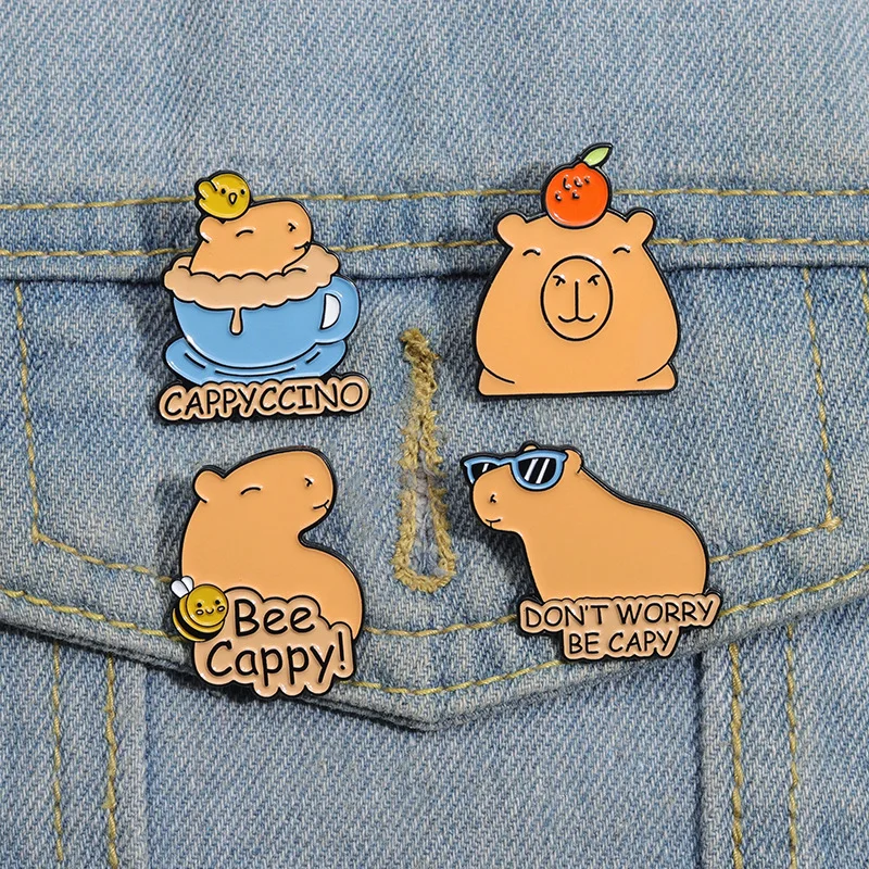 Cartoon Capybara Animal Enamel Pin Don\'t Worry Be Cappy Cute Brooch Lapel Pin Accessories Clothes Collar Badge Backpack Jewelry