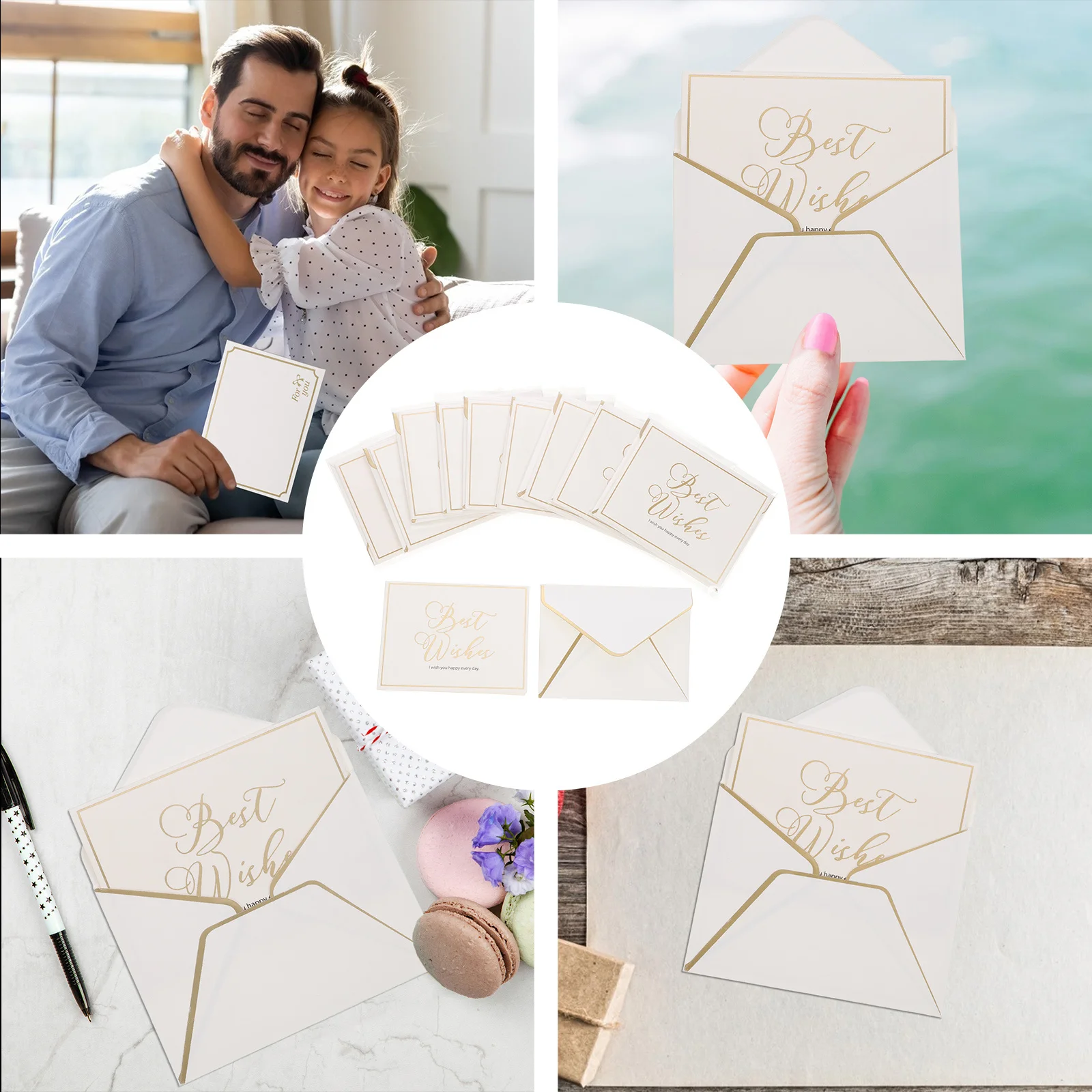 

10Pcs Greeting Cards Premium Paper Best Wishes Blank Blessing Cards with Envelopes for Family Friends Affection