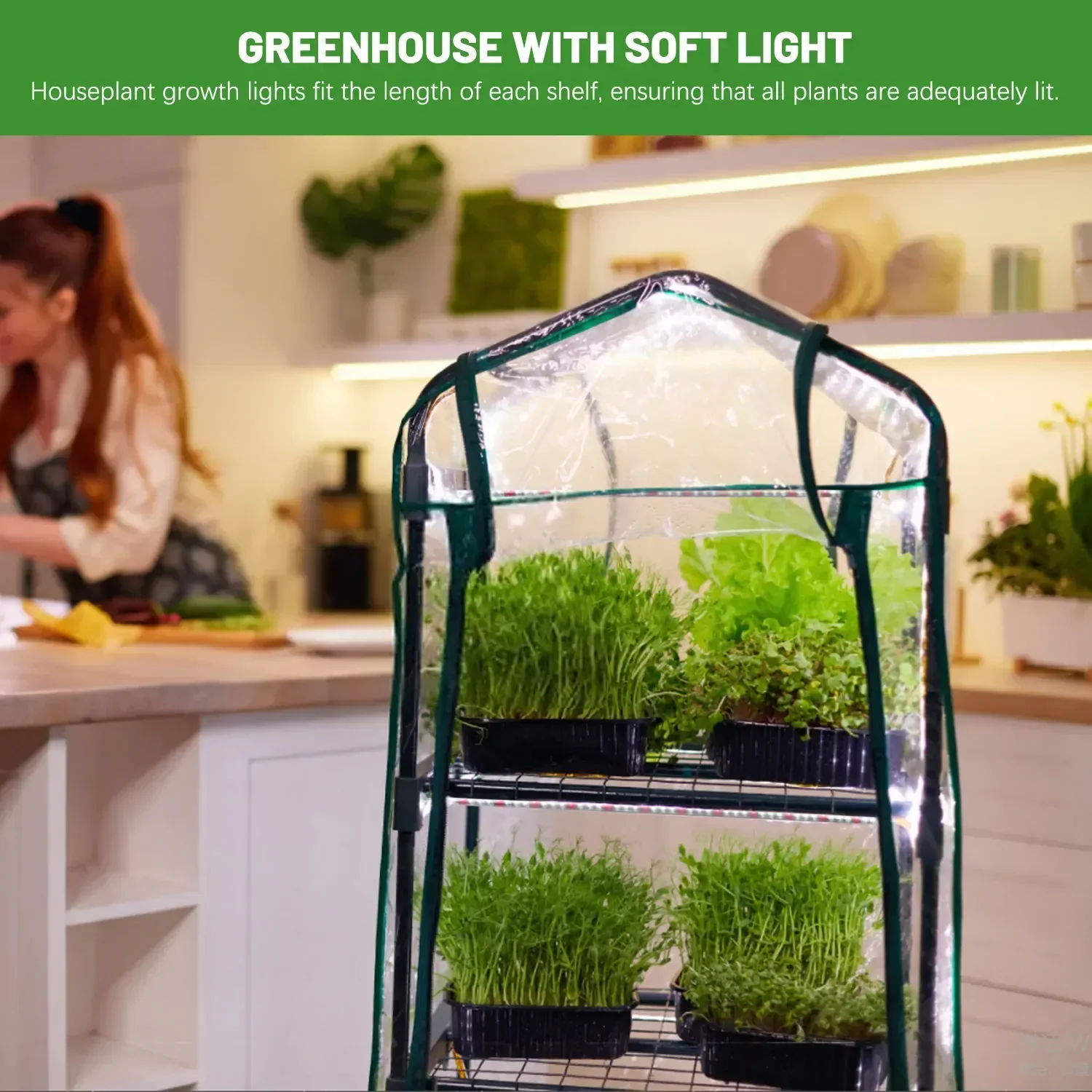 Garden Warm Room,Indoor Growing Seed Light Stand Mini Garden Greenhouse,4 Tier Shelf with Transparent Thermal Cover with Zipper