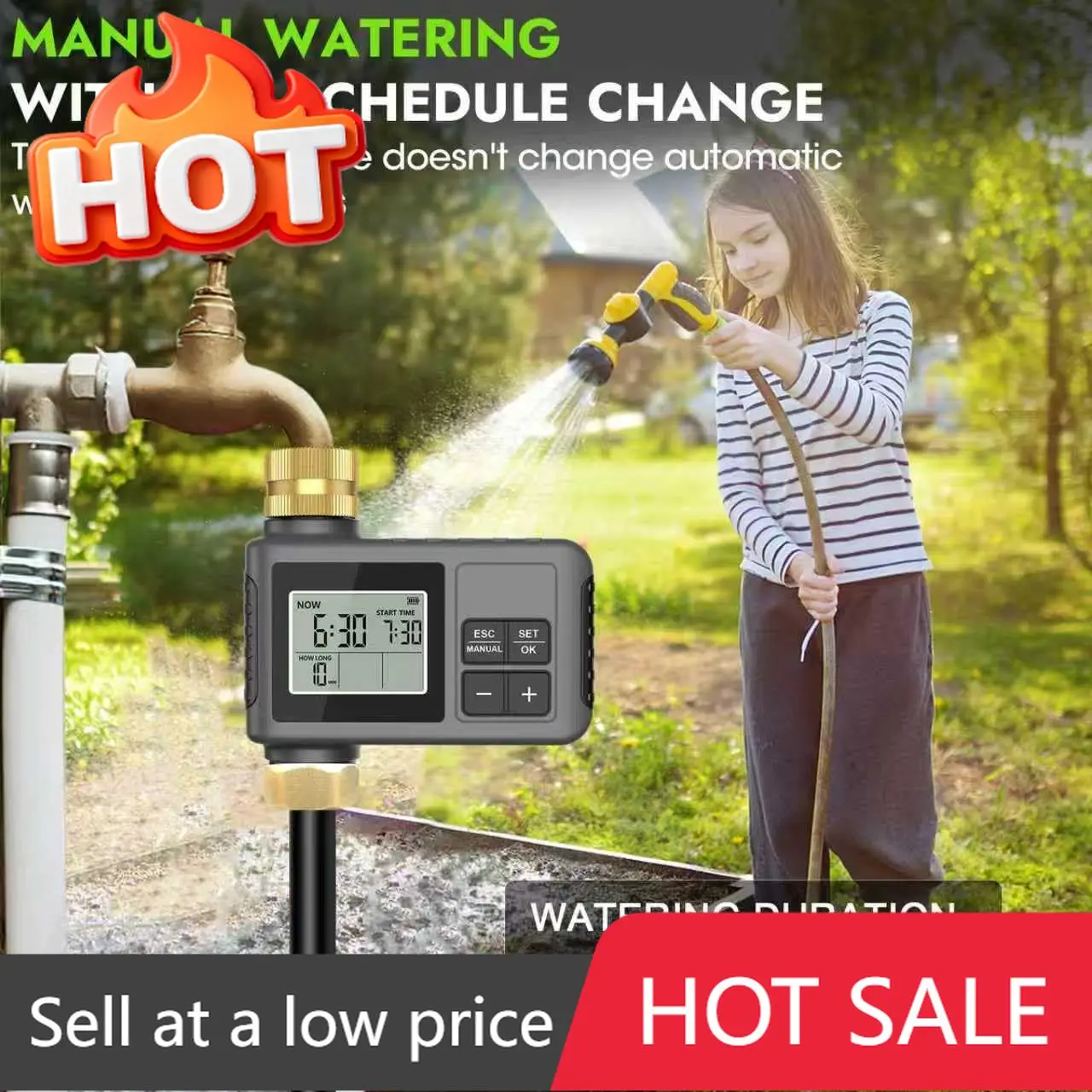 60Ft Drip Irrigation System Smart Water Timer Automatic Garden Watering Kit Brass Connectors Adjustable Nozzles Bendable Tubing