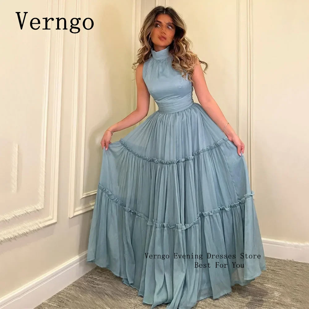 Verngo Blush Blue Prom Gowns For Women Halter Simple Formal Occasion Dress Simple A Line Party Dress Outfit