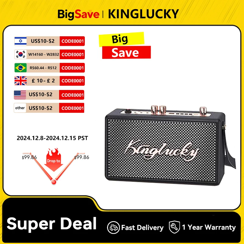 Kinglucky S16 Bluetooth Audio Speaker Wireless Big Powerful Sound with 1-2 Wireless Microphones Home Family Singing Children's