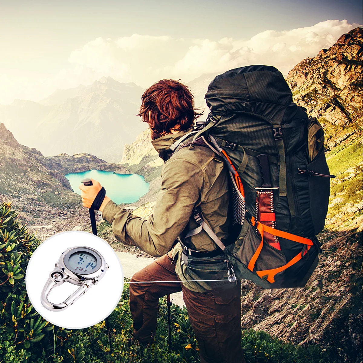 นาฬิกาคาราไบเนอร์ สีน้ำเงิน สแตนเลสสตีล กระจก มัลติฟังก์ชั่น เรืองแสงในที่มืด กันน้ำ กันกระแทก สำหรับกิจกรรมกลางแจ้ง นาฬิกาแขวน