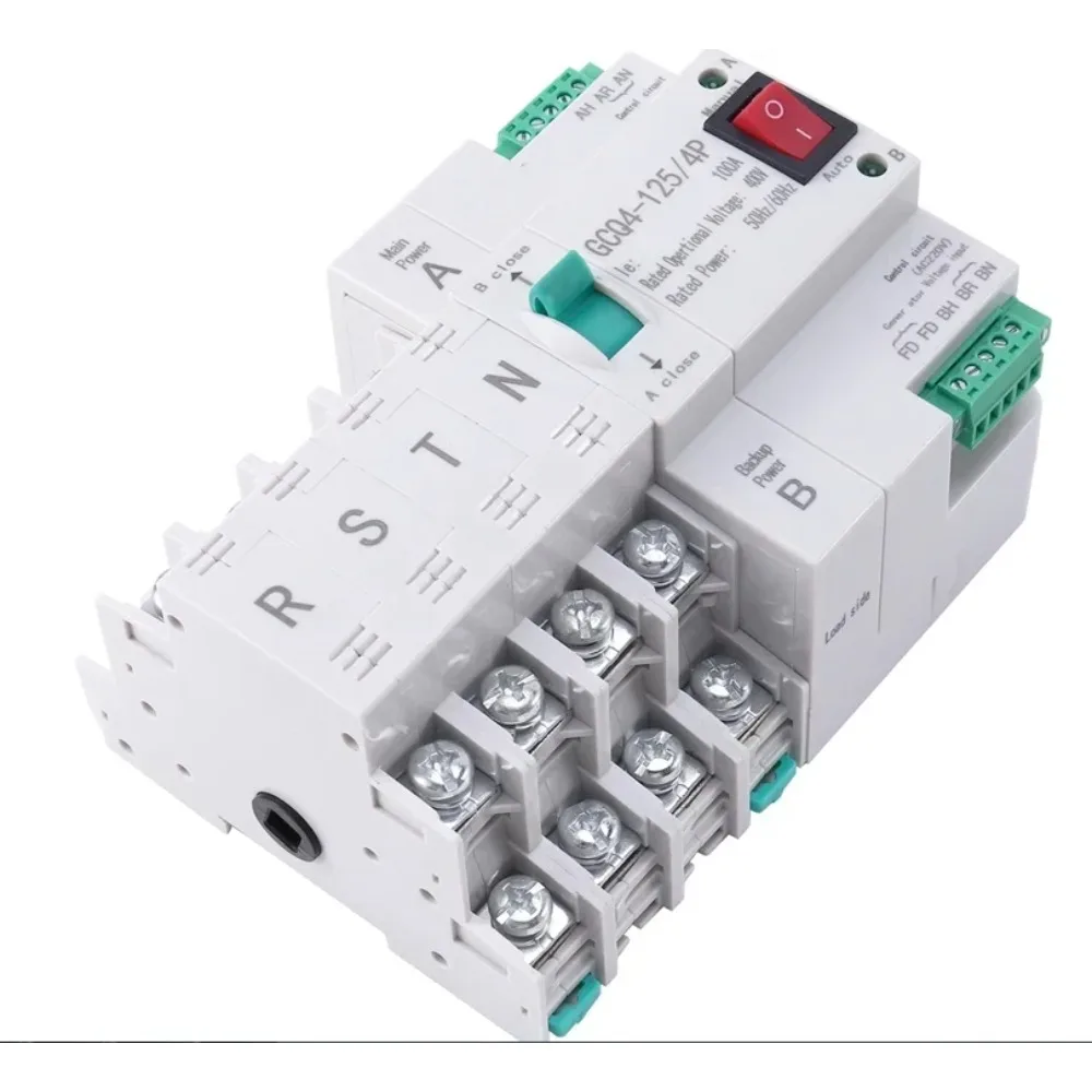 ATS Dual-Power Automatic Transfer Switch GCQ4-125/4P Circuit Breaker MCB AC 400V 63A Household 35mm Rail Installation