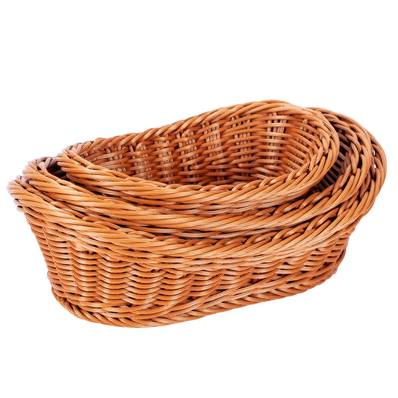 Handmade Oval Rattan Bread Basket Woven Food Fruit Dessert Tray Storage Basket Vegetable Breakfast Display Kitchen Organizer