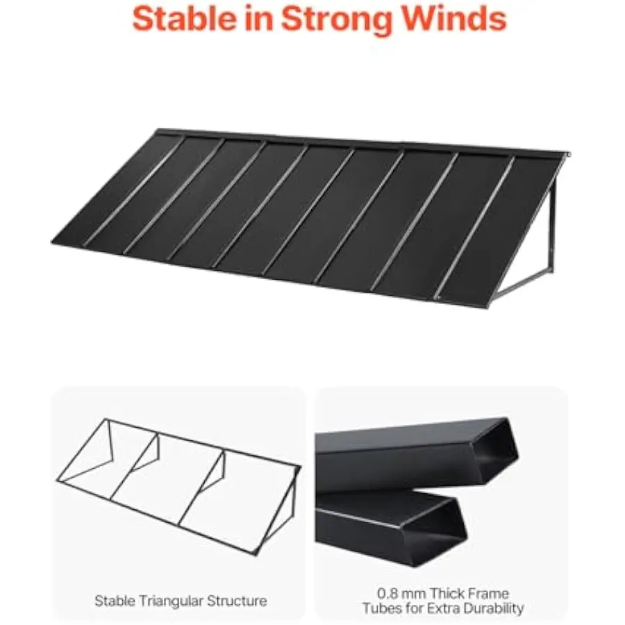 VEVOR Fixed Metal Awning 104 x 36 in, Window Awning Door Canopy, Stable Triangle Steel Frame Awnings for Doors Exterior Rain, Sn view 3