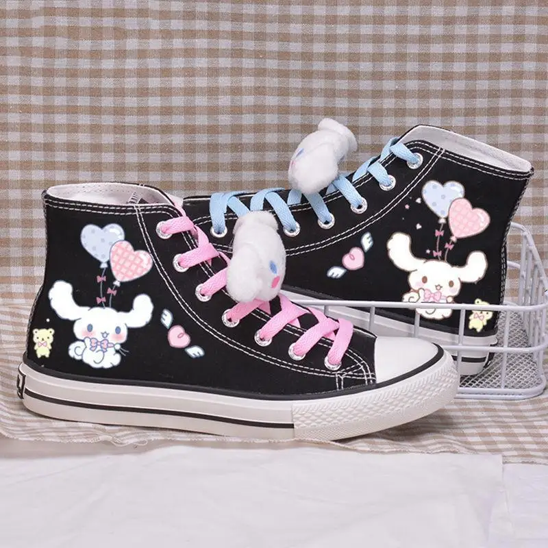 Sanrio Kawaii My Melody Girl Canvas Shoes Kuromi Cinnamoroll Anime Cartoon Cute Fashion Exquisite School Leisure Sports Sneakers