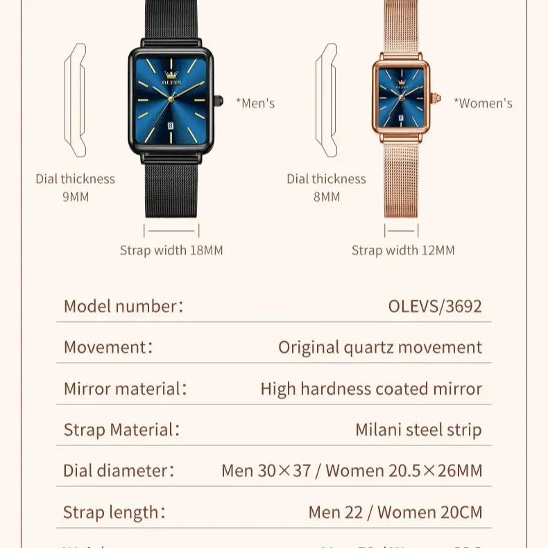 OLEVS 3692 Orologio da coppia al quarzo per uomo donna Orologio automatico con data classica Orologio da amante da uomo e da donna