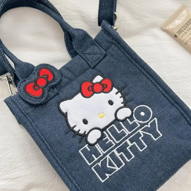 

New Hello Kittys Crossbody Bag Cowboy Crossbody Mobile Phone Bag Cowboy Portable Mini Cute Packet Embroidery Girl's Heart