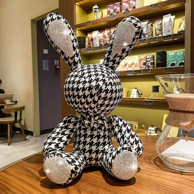 New Cute Diamond Inlaid Rabbit Plush Toys 38cm Bunny DIY Doll Ornament Creative Gifts Accompany Xmas Birthday Toys For Children