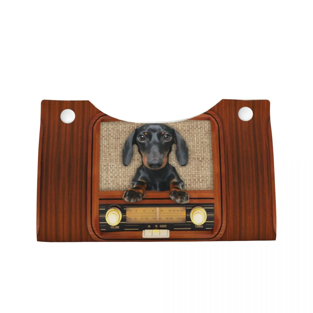 Custom Dachshund Dog On Radio Tissue Box Cover PU Leather Rectangular Badger Wiener Sausage Facial Tissues Holder for Car