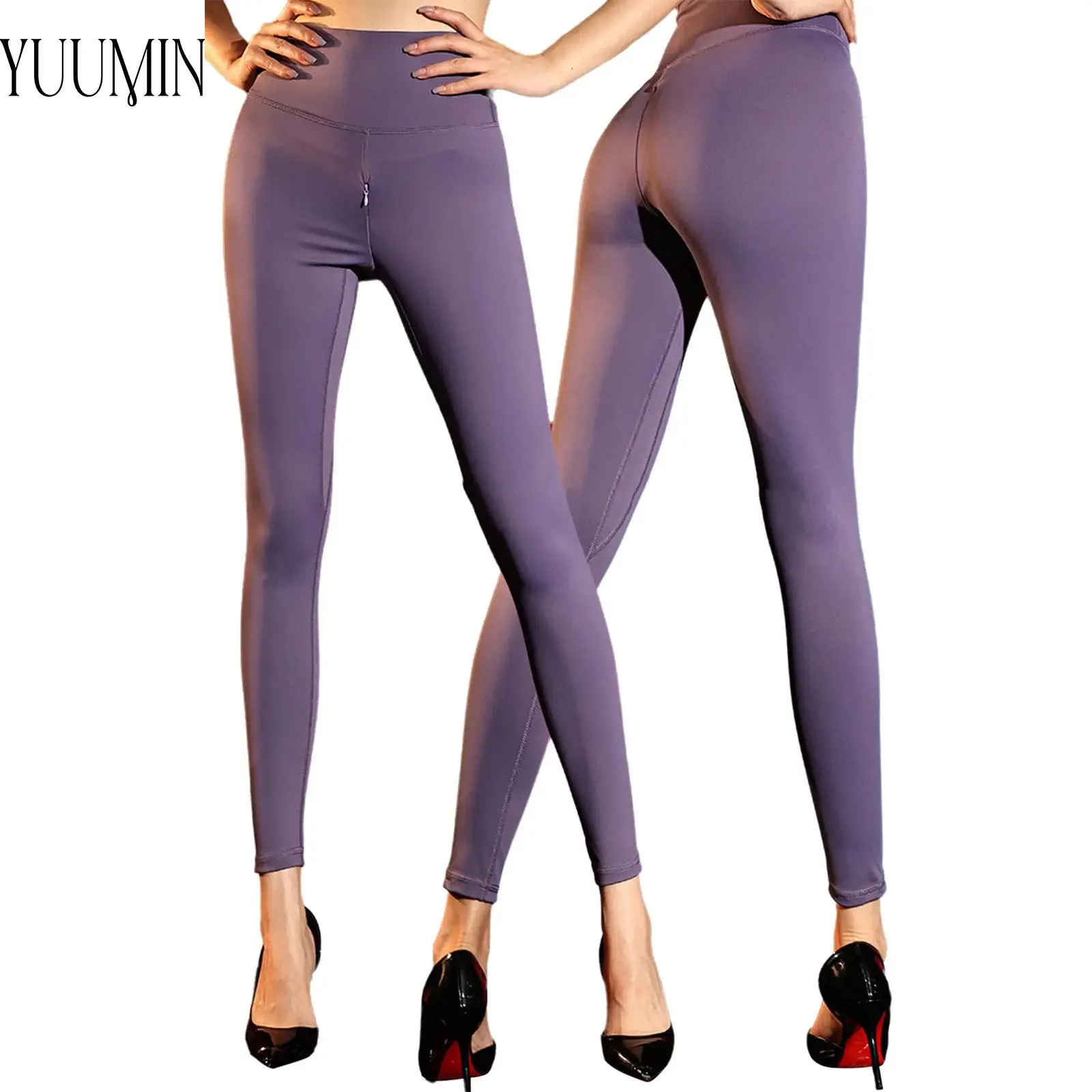 

Womens Gymnastics Tight Invisible Zipper Crotch Leggings High Waist Stretchy Skinny Pants for Dance Sports Yoga Workout Running