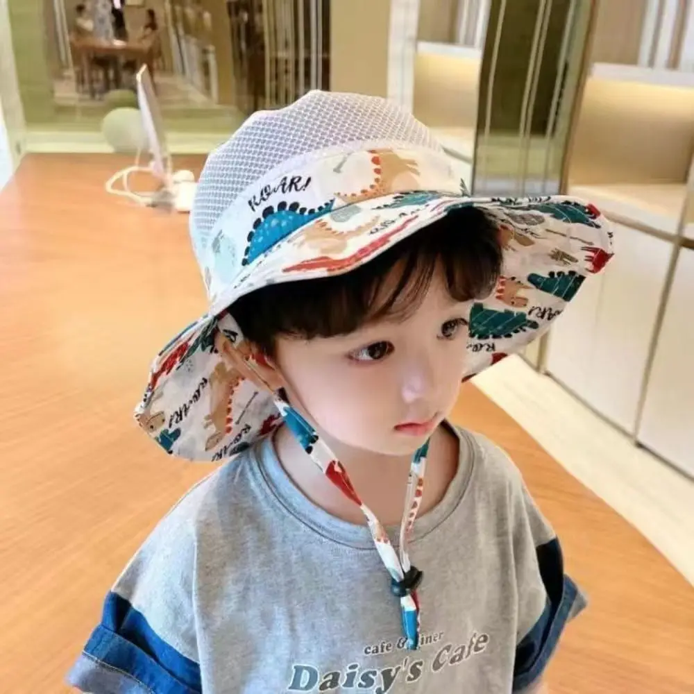 Cartoon Print Baby Sunshade Hat New Mesh Wide Brim Kids Fisherman Hat Breathable Sunshade Hat