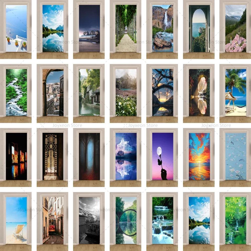 29 Pieces Landscape Door Stickers 3D Forest Vinyl Matte Film Material Self-adhesive Bedroom Apartment Elevator Door Stickers