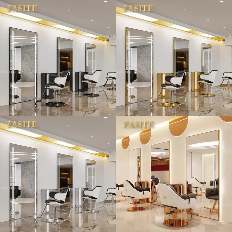 For Hair LED Mirror Table Floor Standing Barber Shop Double Sided Single Sided Integrated Light Hair Cut Styling