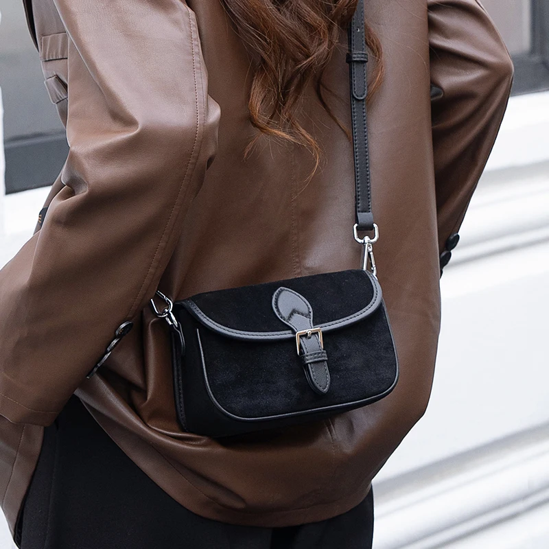 

Women's Cow Leather Small Shoulder Bag Ladies Soft Suede Cowhide Handbags Female Fashion Luxury Designer Crossbody Bags for Lady