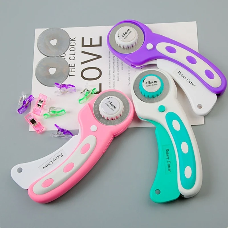 45mm Rotary Cutter, Rotary Fabric Cutter with Vanes Ergonomic Handle Rolling Cutter with Safety Lock for Cutting