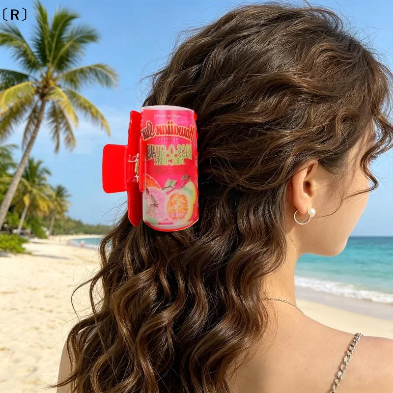 〔R〕Hawaiian Juice Can Print Hair Claw Clips Funny Cute Beverage Can Design Hair Clips Summer Beach Vacation Hair Accessories