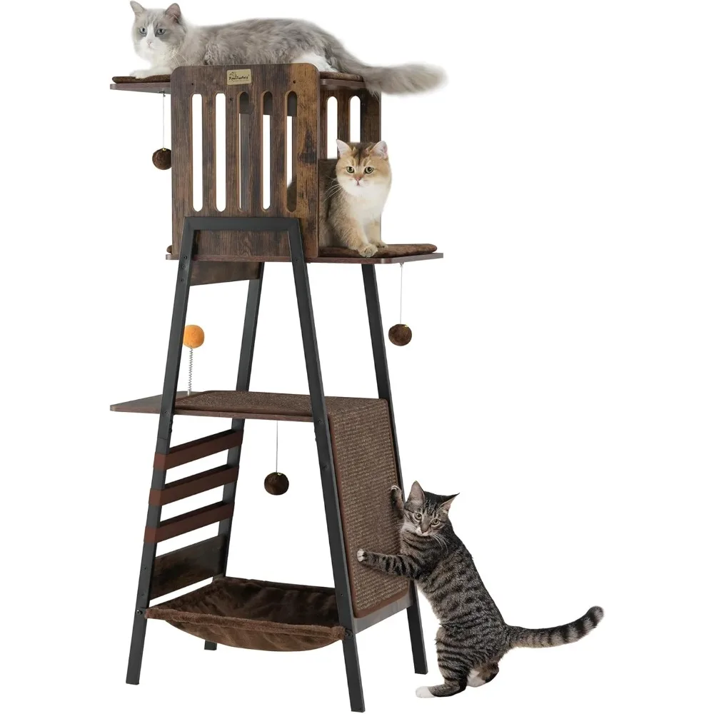 

Modern Cat Tree, 58-Inch Cat Tower for Large Cats, Maine Coon Cat Tree with Scratching Board, Large Perch,