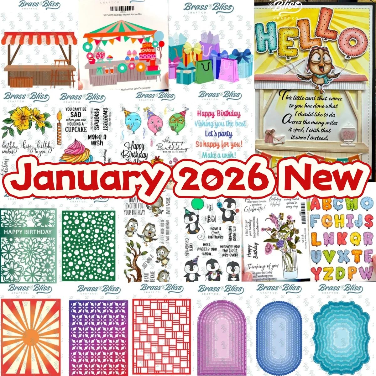 Party Balloons Sweet Wishes Birthday Farmers Market Stand Metal Cutting Dies Clear Stamps For DIY Scrapbook January 2026 New