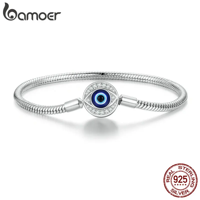 Bamoer 925 Sterling Silver Demon Eye Basic Bracelet Snake Chain Bracelet for Women Charms DIY Pave Setting CZ Fine Jewelry