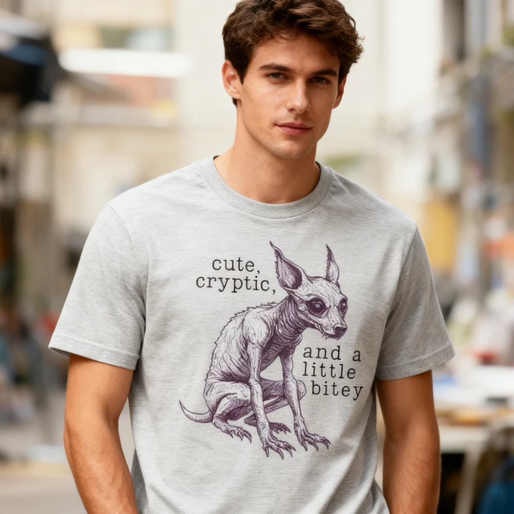 Cute Cryptic and A Little Bitey Chupacabra Bitey Vintage Style Tshirt Cryptid Lover Gift Shirt Retro 90s T-Shirt Mens Cotton Tee